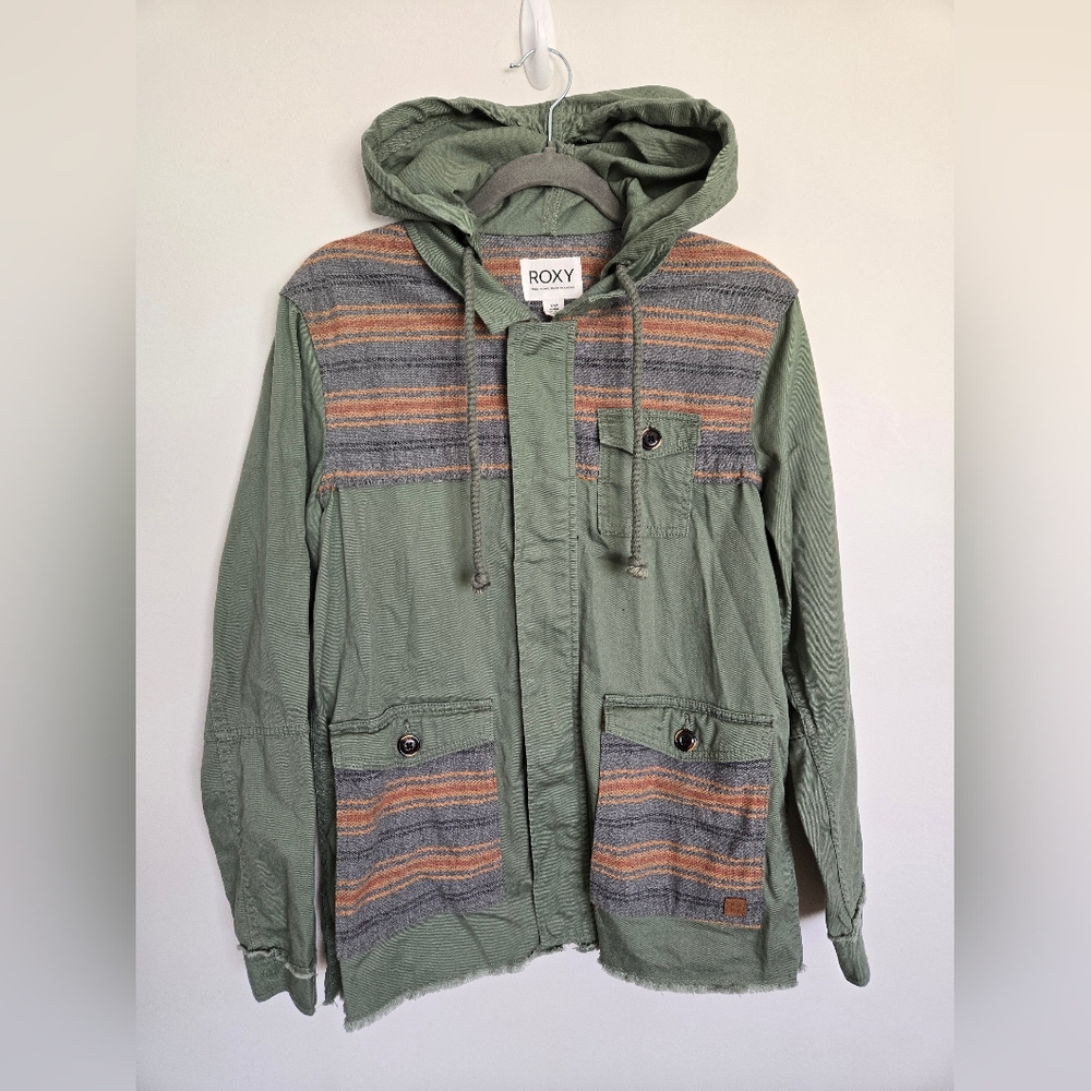 Roxy Olive Green Military Jacket with Striped Details